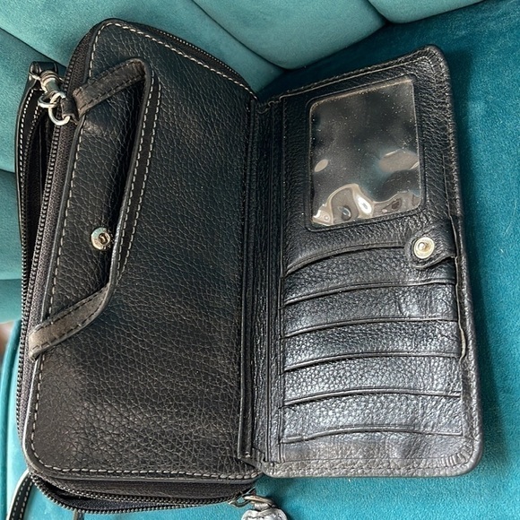 Brighton Vintage Leather Wallet/Wristlet w Crossbody Strap— multi compartments! - Picture 10 of 11